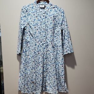 Tuckernuck Womens Ditsy White  Blue Floral Shirt Dress Size S Preowned